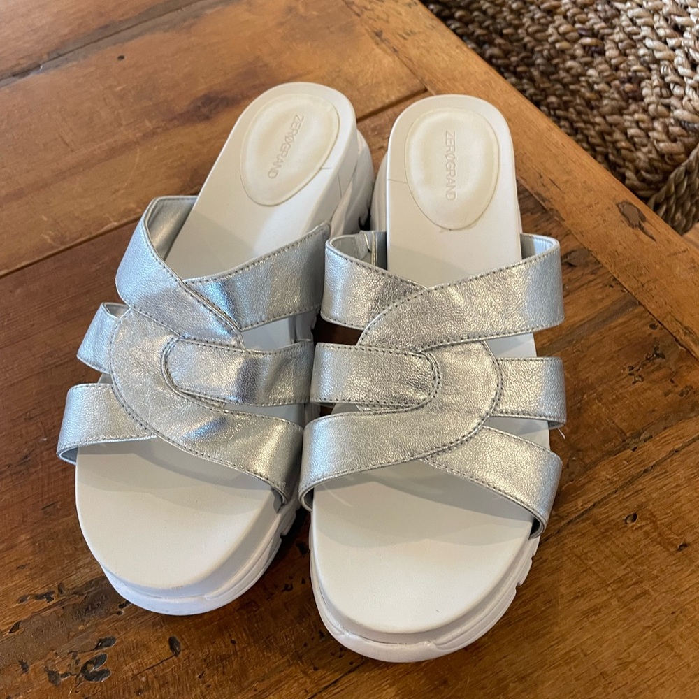 Cole Haan Zero Grand Women's Silver Metallic Slide Sandals